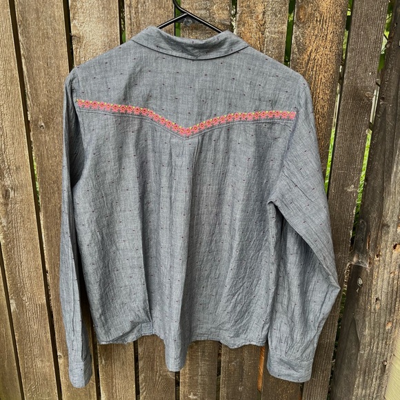 Sundance Nevarre Embroidered Chambray Western Button Down Shirt Sz M - Picture 2 of 16